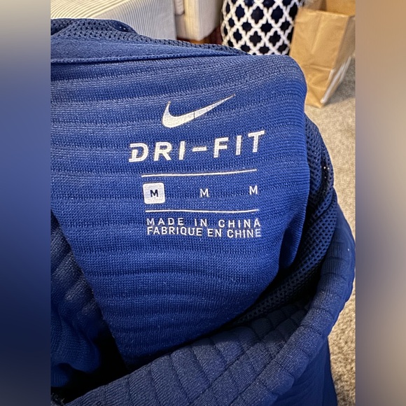 Nike Navy Royal Blue Ribbed Dri Fit Cropped Pullover Hoodie Medium White Swoosh - Picture 2 of 8